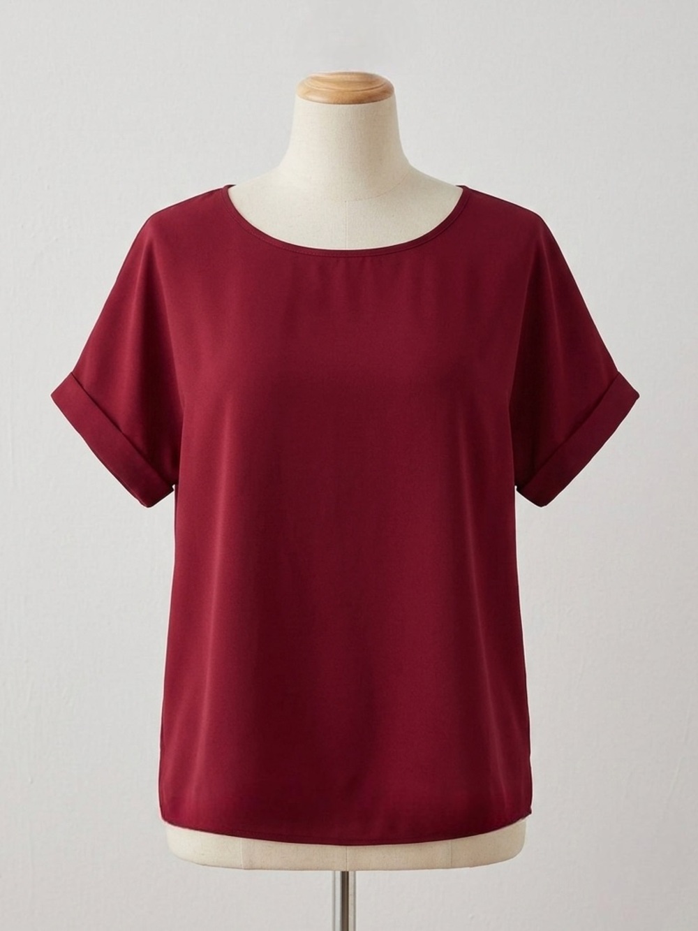 Deep Red Short Sleeve Blouse